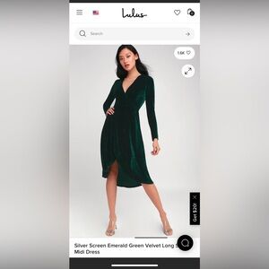Lulus emerald green velvet dress
